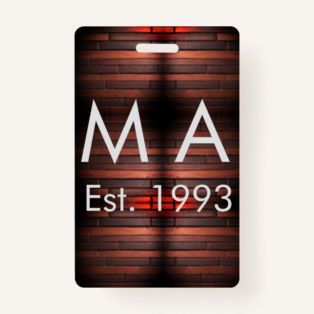 Crachá Brown rustic brick stone add name letter year date (Frente)