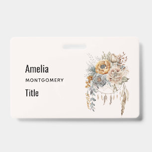 Crachá Buquê de Flores Boho e Apanhador de Sonhos
