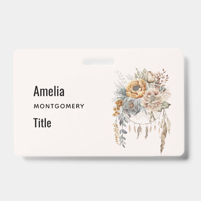 Crachá Buquê de Flores Boho e Apanhador de Sonhos (Frente)