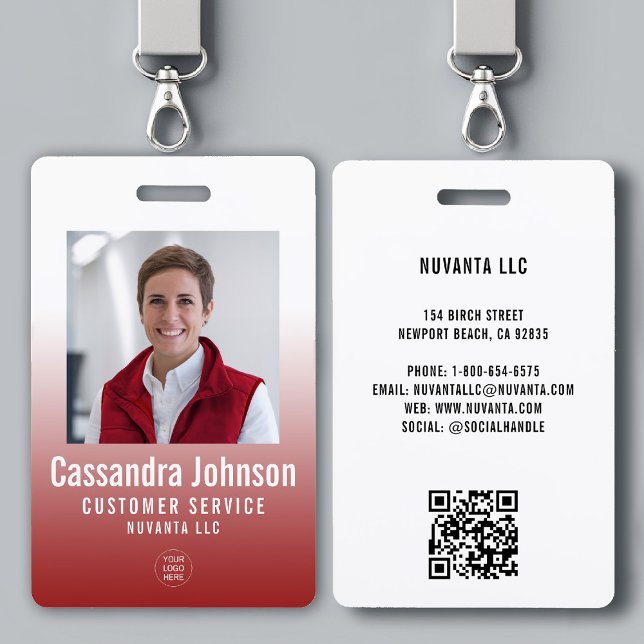 Crachá Business Corporate Red Gradient (ID do funcionário (company corporate business employee photo id badge template red gradient modern minimalist simple)