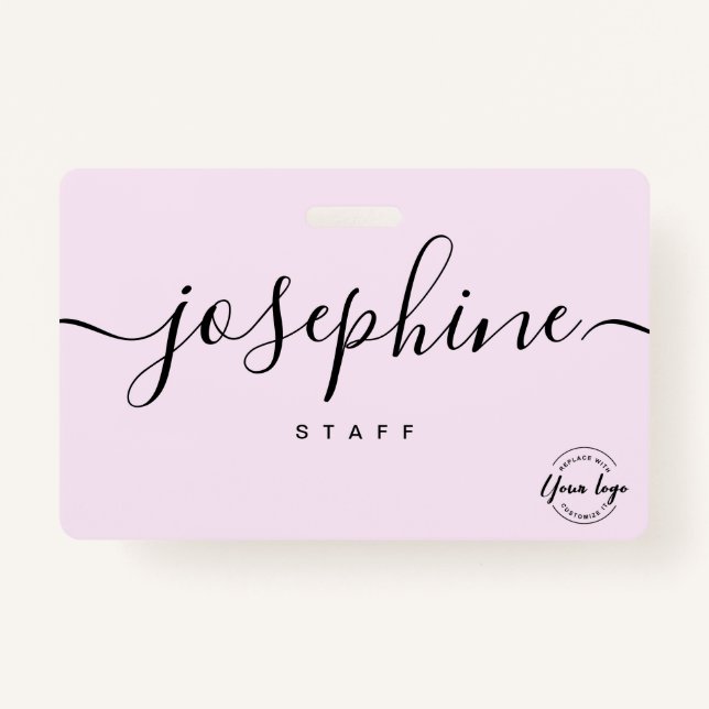Crachá Business logo Custom script name pink staff (Frente)