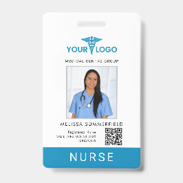 Crachá Business Logo QR Code Nurse Employee Photo ID 