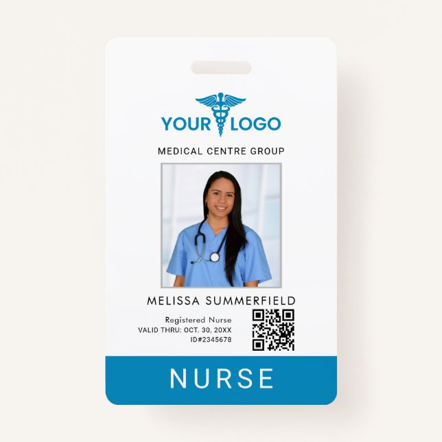 Crachá Business Logo QR Code Nurse Employee Photo ID  (Frente)