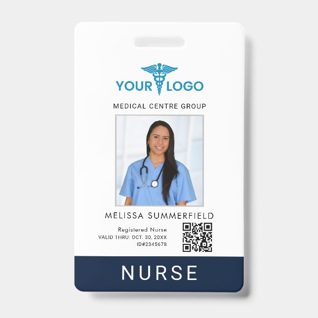 Crachá Business Logo QR Code Registered Nurse Photo ID (Frente)