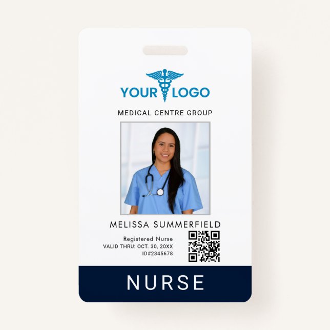 Crachá Business Logo QR Code Registered Nurse Photo ID (Frente)