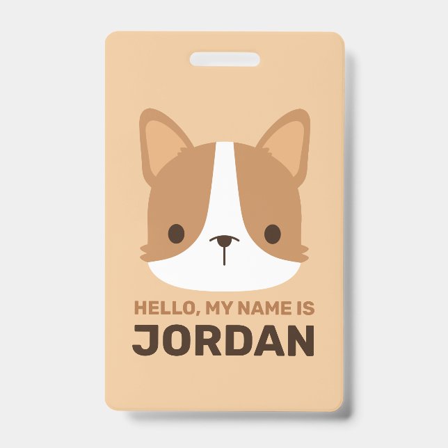 Crachá Cachorro Corgi Fofo com Nome Personalizado (Frente)