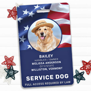 Crachá Cachorro de Serviço Patriótico Bandeira Americana