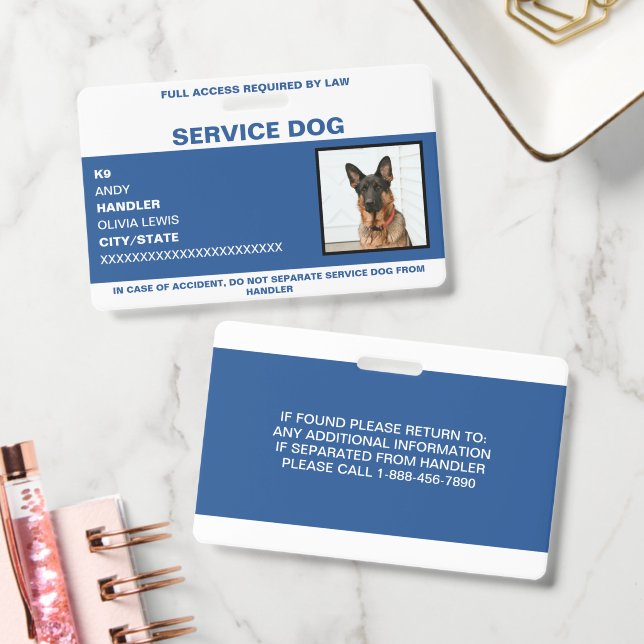 Crachá Cachorro de Serviço Personalizado Ada Card ID Foto (Escritório)