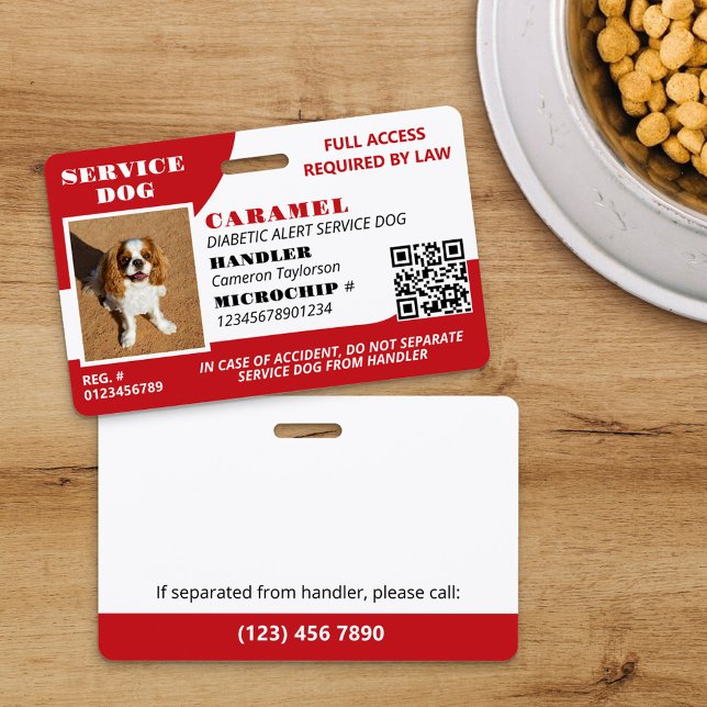 Crachá Cachorro de Serviço Vermelho Branco Código QR ID F (Criador carregado)