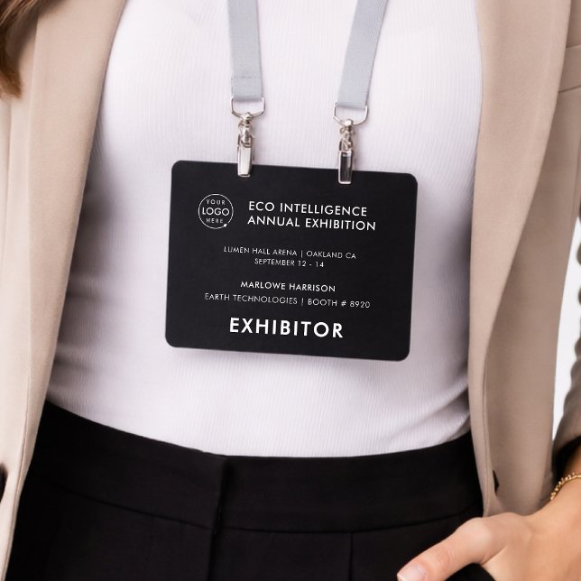 Crachá Cadalço de Evento 4x5 | Crachás Pretos de Passagem (Design a polished conference badge card for expos, conventions, and trade shows)
