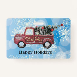 Crachá caminhão de colheita vermelho sobre fundo azul com