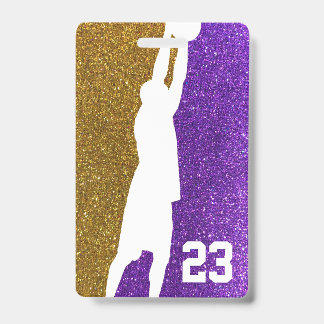 Crachá Camisa de time de basquete com brilho roxo e doura