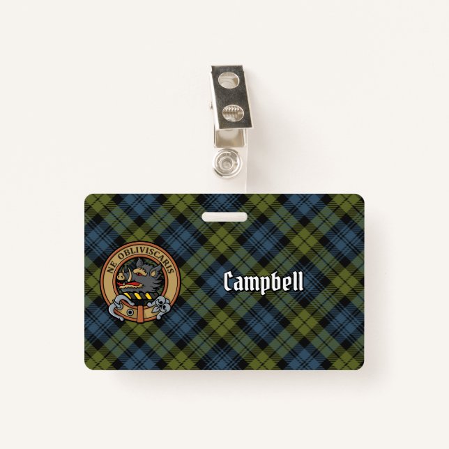 Crachá Campbell Crest sobre Tartan (Frente com Clipe)