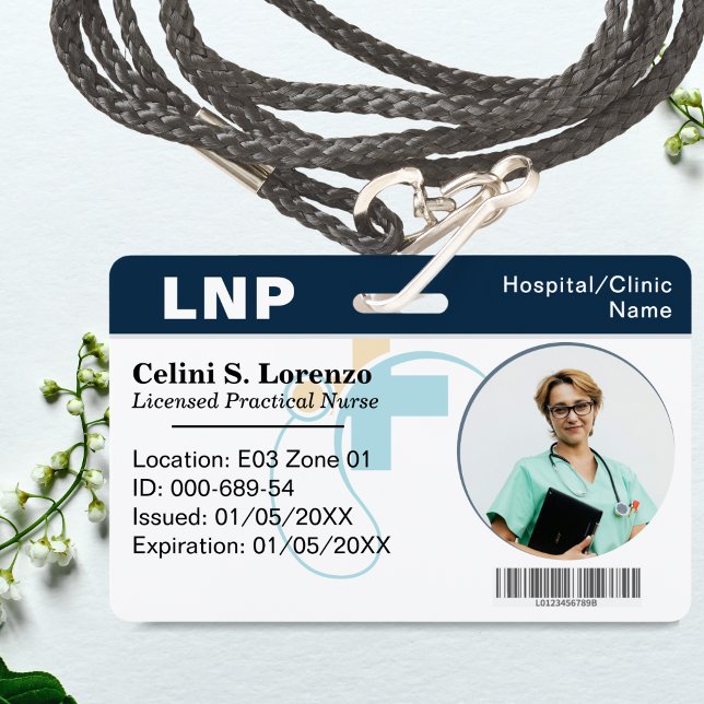 Crachá Cargão de Identificação com Foto para Funcionário  (Hospital Medical Employee Photo ID Badge – Navy)