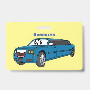 Crachá Carro de desenho animado limusine azul feliz fofo