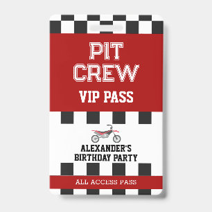 Crachá Cartão de Acesso VIP da Equipe de Pit da Festa de 