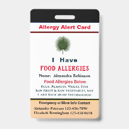 Crachá Cartão de Alerta para Alergias de Identificação Pe