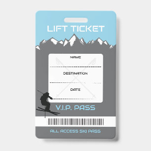 Crachá Cartão de Assento Presente VIP SKI LIFT TICKET