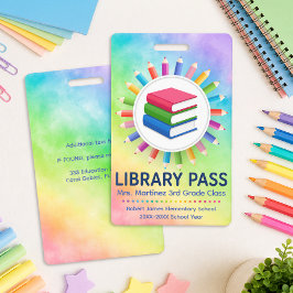 Crachá Cartão de Biblioteca Personalizado Lápis Arco-Íris