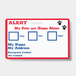 Crachá Cartão de Carteira de Alerta Pets 