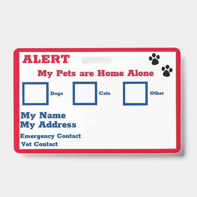 Crachá Cartão de Carteira de Alerta Pets  (Frente)