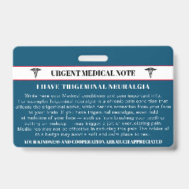Crachá Cartão de Emergência para Neuralgia do Trigêmeo
