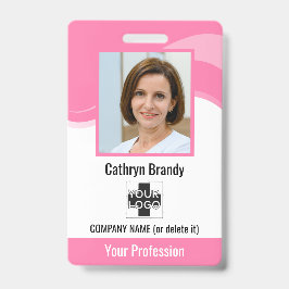 Crachá Cartão de Funcionário Personalizado Rosa, Foto, Có