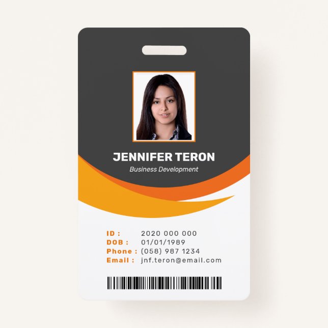 Crachá Cartão de ID de Funcionário da Cinza Moderna Perso (Frente)