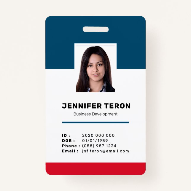 Crachá Cartão de ID de Funcionário do Marinho Moderno Per (Frente)