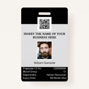 Crachá Cartão de ID de funcionário PERSONALIZADO com cinz