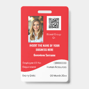 Crachá Cartão de ID de funcionário PERSONALIZADO vermelho