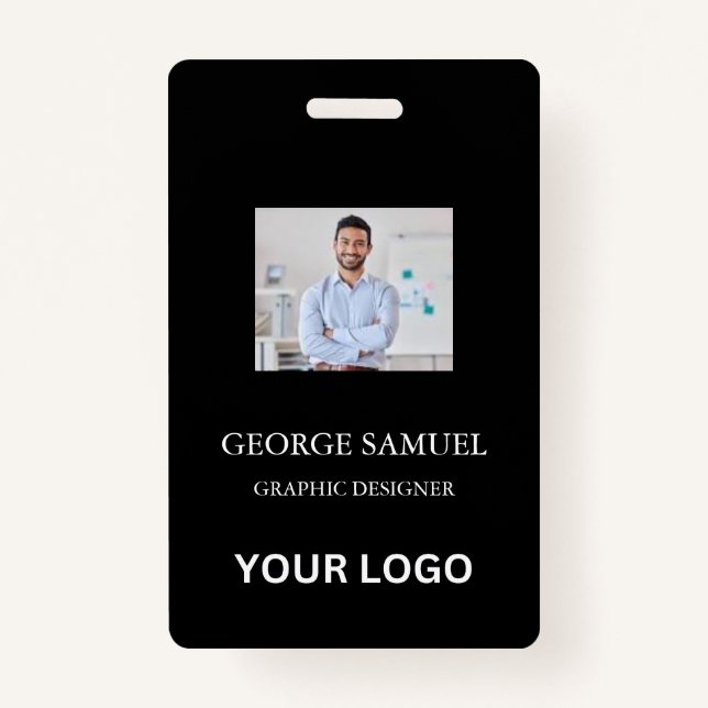 Crachá Cartão de ID Moderno | QR para funcionários do log (Frente)