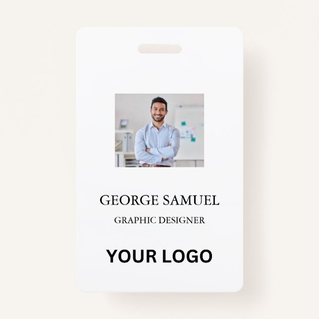 Crachá Cartão de ID Moderno | QR para funcionários do log (Frente)