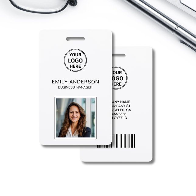 Crachá Cartão de Identificação Código de Barras Empresari (Business Bar Code ID Card Logo Photo Staff Badge)