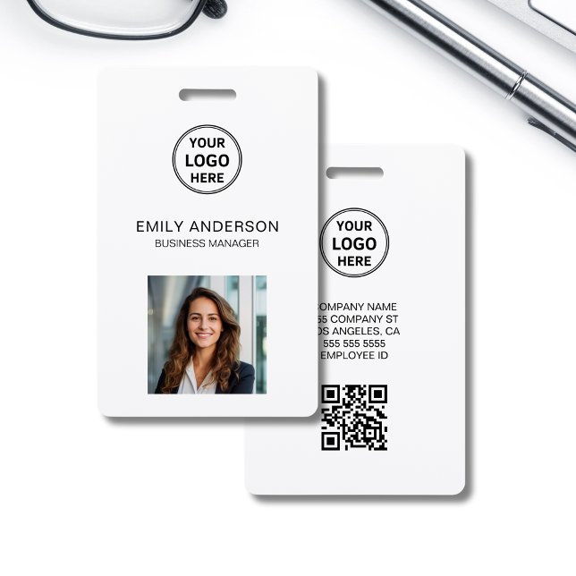 Crachá Cartão de Identificação Comercial Código Qr Logoti (Business ID Card Qr Code Logo Photo Staff Badge)