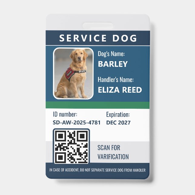 Crachá Cartão de Identificação de Cão de Serviço – Distin (Frente)