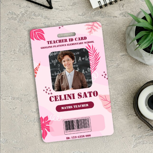 Crachá Cartão de Identificação de Escolas Domésticas do E (Pink Floral Style Homeschool ID Card Badge)