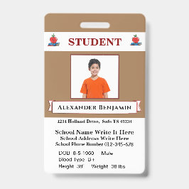 Crachá Cartão de Identificação de Foto de Aluno Escolar C
