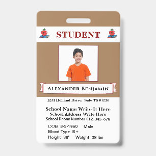 Crachá Cartão de Identificação de Foto de Aluno Escolar C