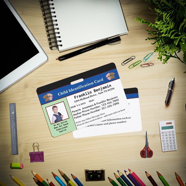 Crachá Cartão de Identificação de Fotografia Filho Person (Child Photo ID Identification Card Custom Badge is great for your child to carry every day. )