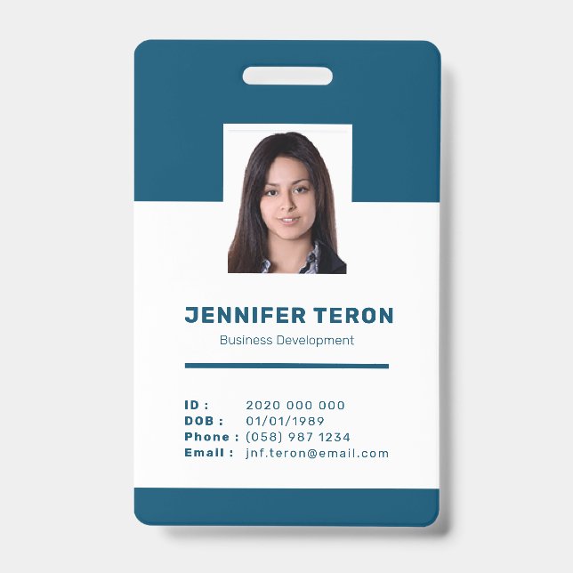 Crachá Cartão de Identificação de Funcionário Moderno Azu (Frente)