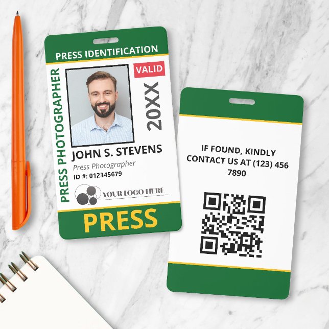 Crachá Cartão de Identificação de Imprensa com Código QR  (Criador carregado)
