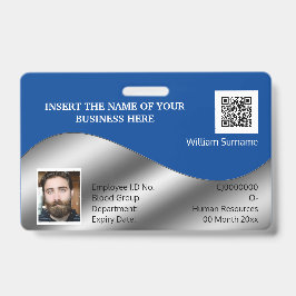 Crachá Cartão de identificação DIY falso azul prateado | 