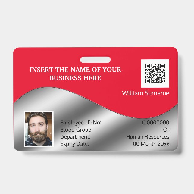 Crachá Cartão de identificação DIY falso prata vermelho | (Frente)