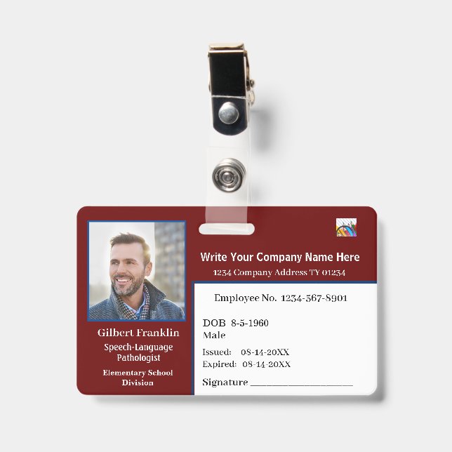Crachá Cartão de Identificação ID Código de Barras Foto (Frente com clip)