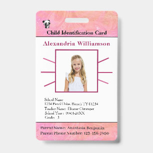 Crachá Cartão de Identificação ID Menino Menina Criança F