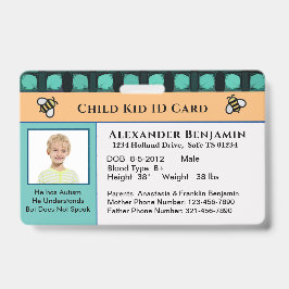 Crachá Cartão de Identificação Personalizado para Criança