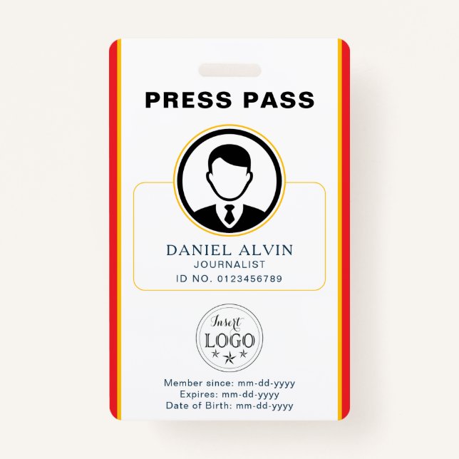 Crachá Cartão de Imprensa Personalizado com ID de Fotogra (Frente)