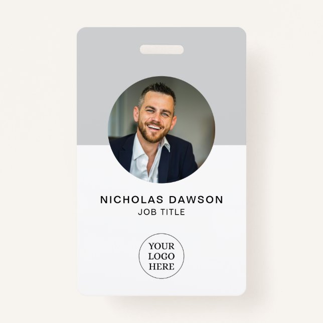 Crachá Cartão QR para ID de Foto do Funcionário da Cinza  (Frente)