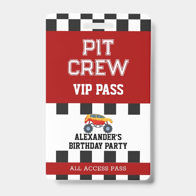 Crachá Cartão VIP da Equipe de Pit da Festa de Aniversári (Frente)